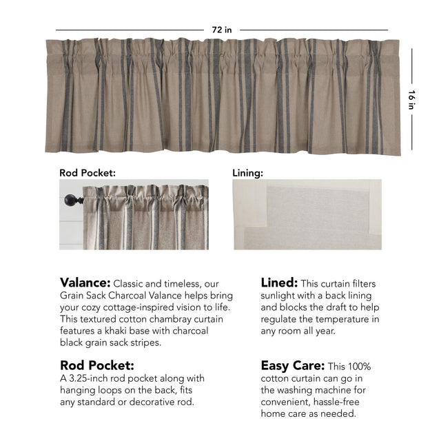 Grain Sack Charcoal Valance 16x72 VHC Brands - The Fox Decor