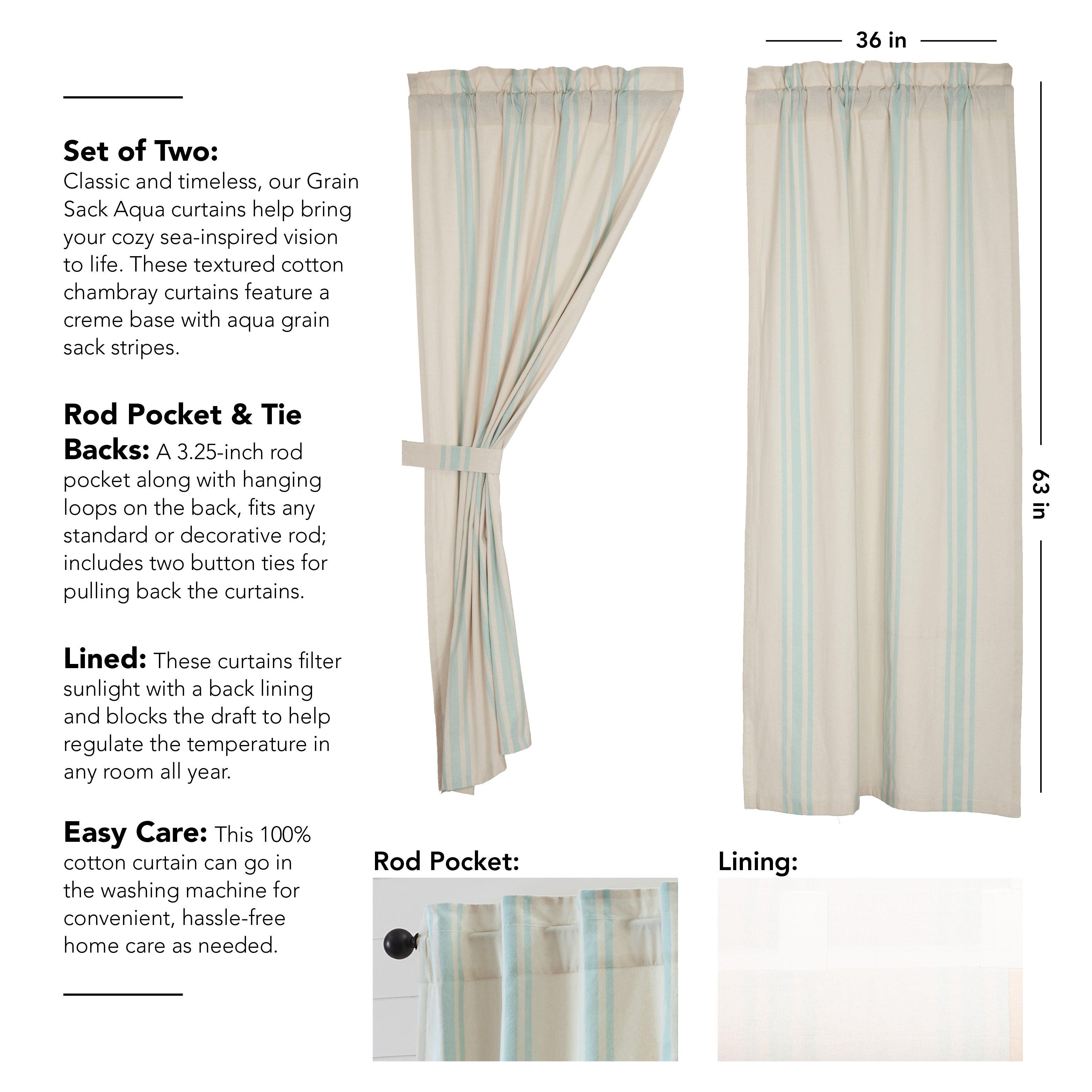 Grain Sack Aqua Short Panel Set of 2 63x36 VHC Brands - The Fox Decor