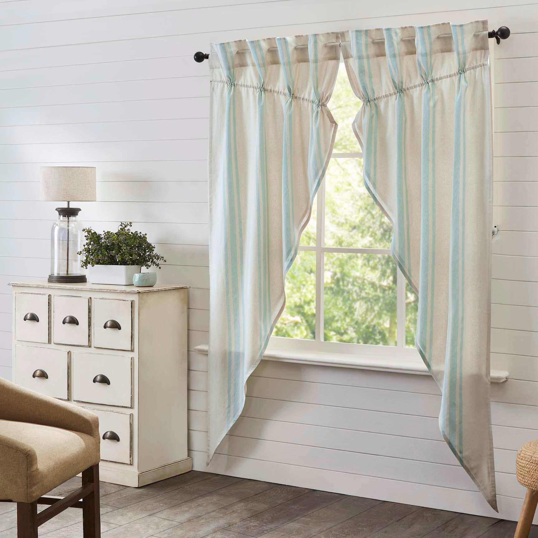 Grain Sack Aqua Prairie Long Panel Set of 2 84x36x18 VHC Brands - The Fox Decor
