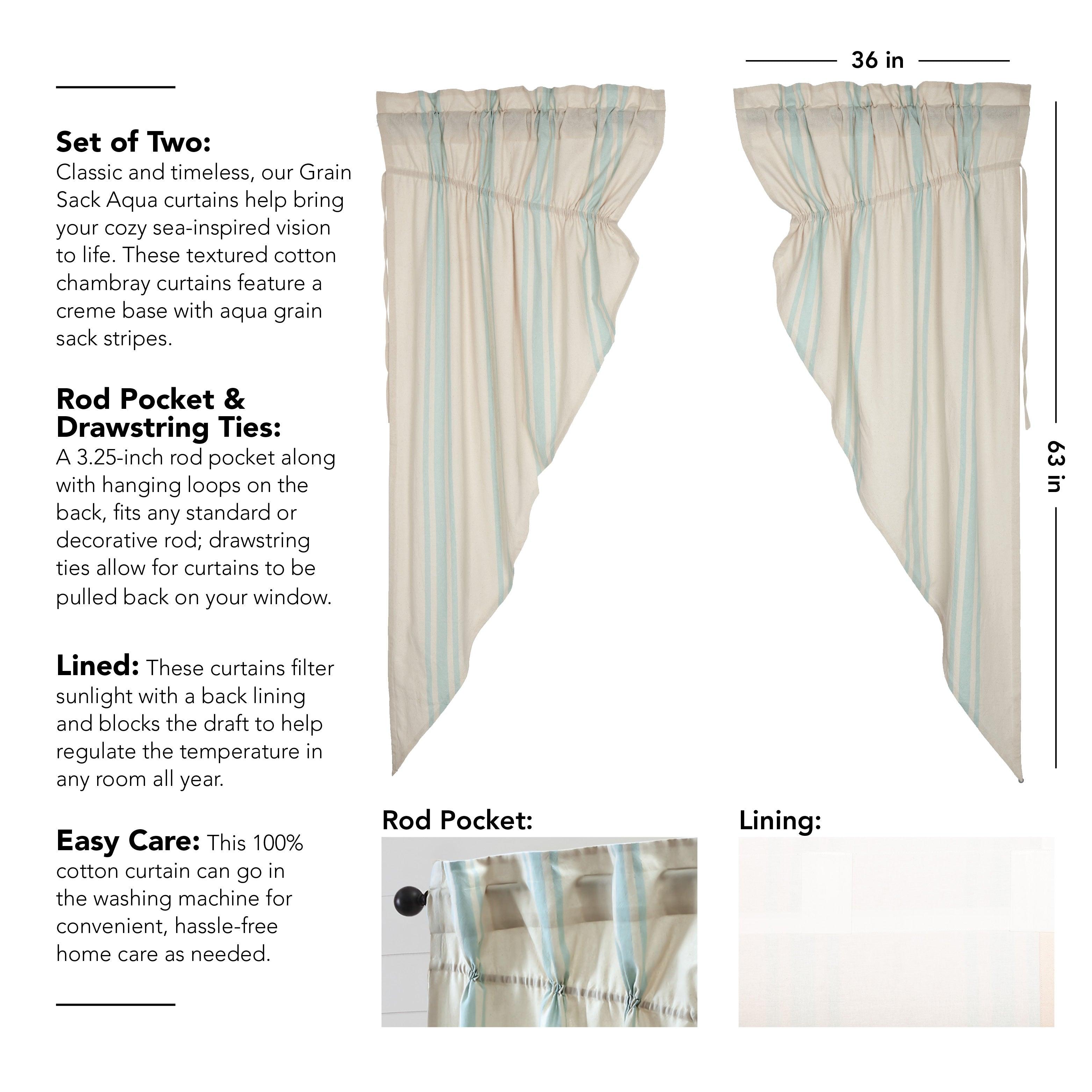 Grain Sack Aqua Prairie Short Panel Set of 2 63x36x18 VHC Brands - The Fox Decor