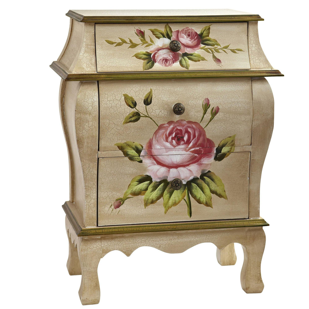 Antique Night Stand W/Floral Art - The Fox Decor