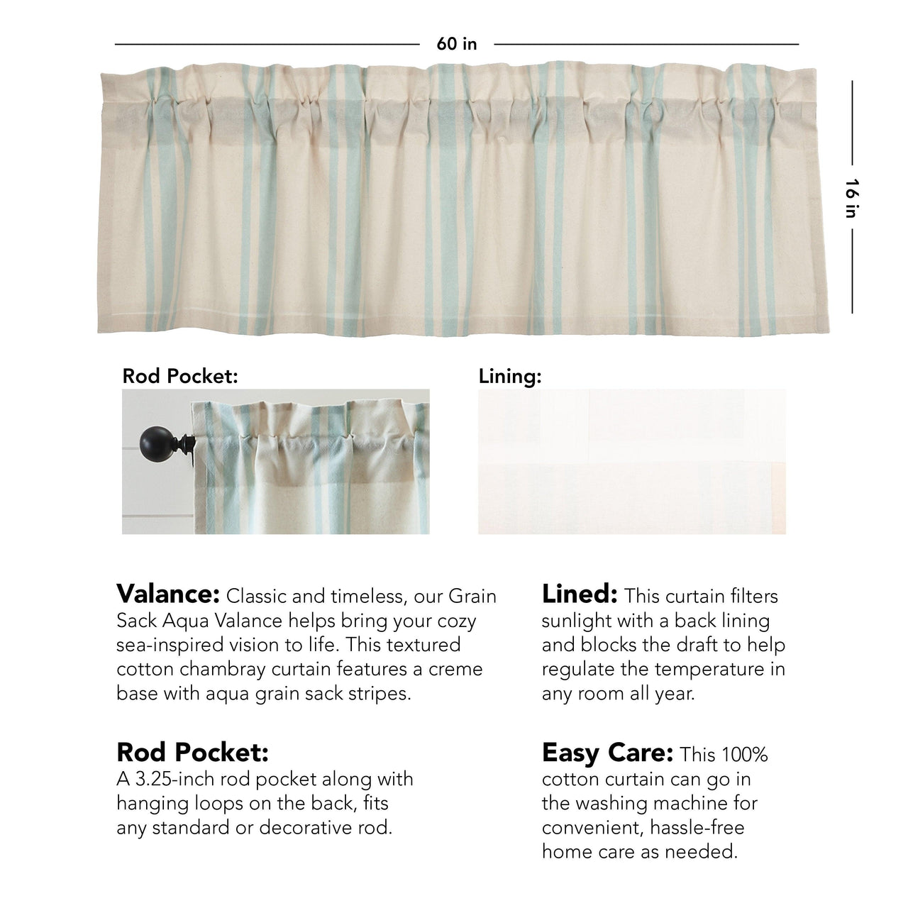 Grain Sack Aqua Valance 16x60 VHC Brands