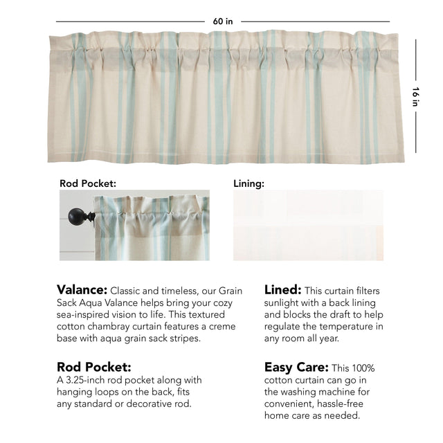 Grain Sack Aqua Valance 16x60 VHC Brands - The Fox Decor