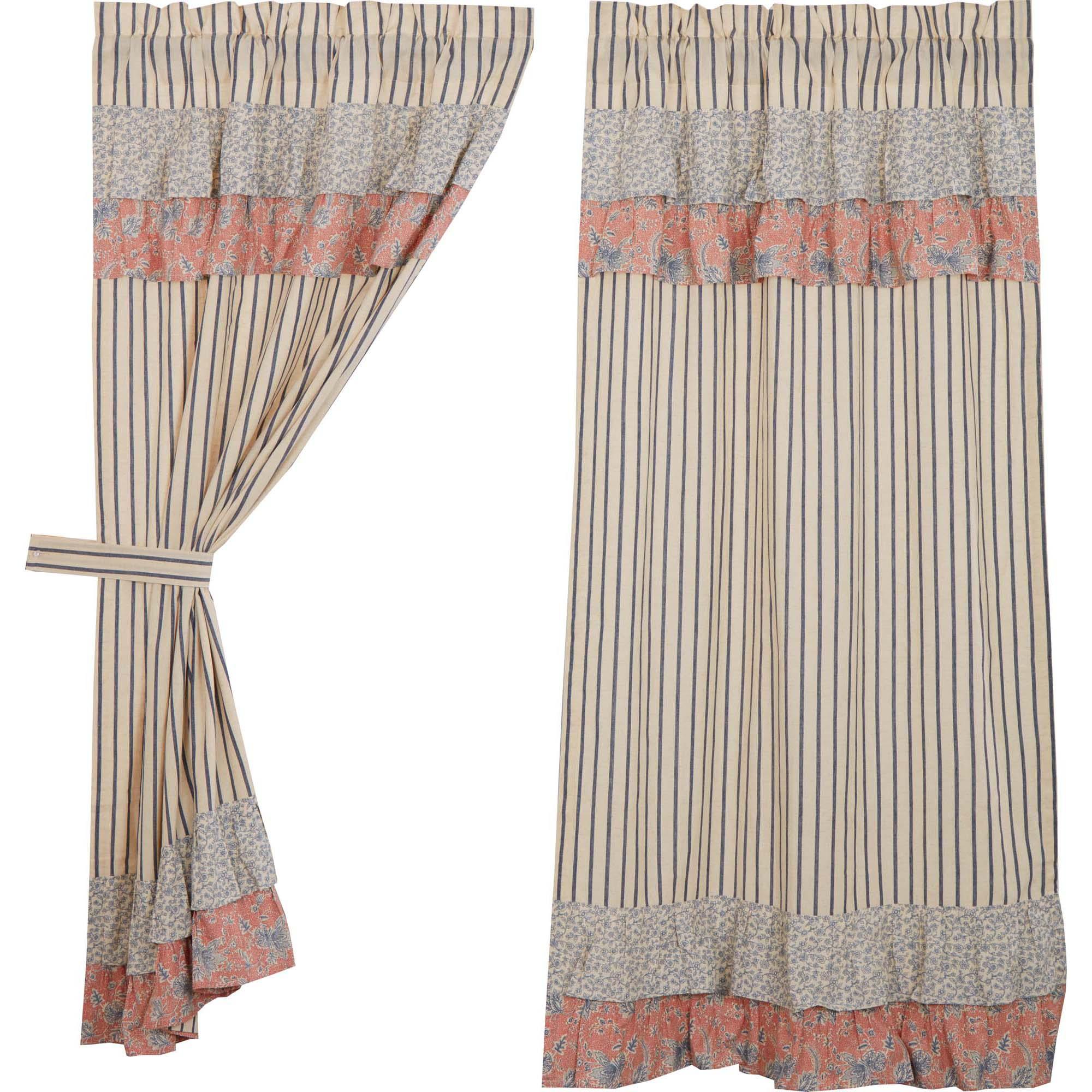 Kaila Ticking Blue Ruffled Short Panel Set of 2 63x36 VHC Brands - The Fox Decor