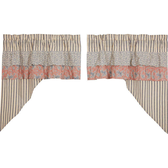 Kaila Ticking Blue Ruffled Swag Set of 2 36x36x16 VHC Brands - The Fox Decor