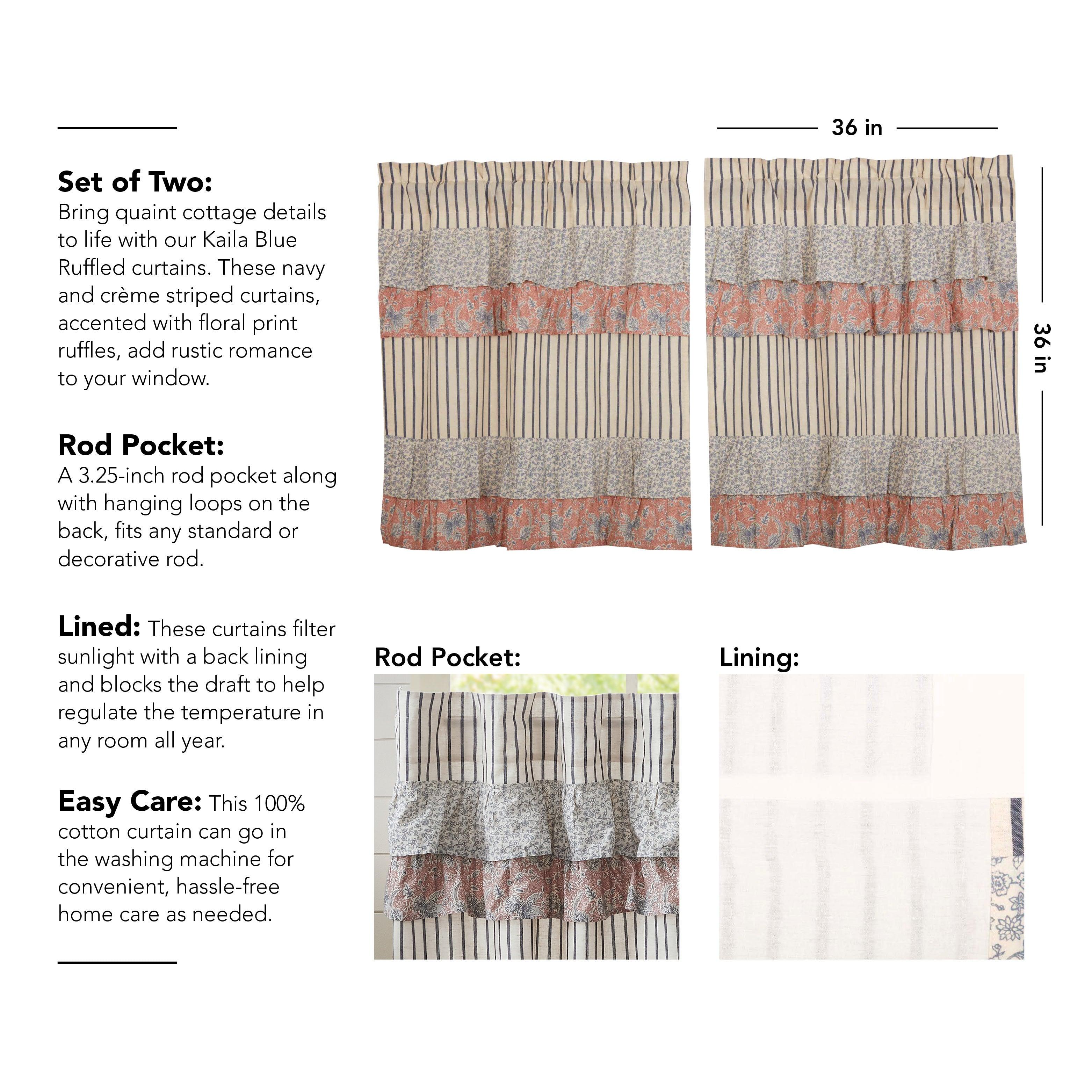 Kaila Ticking Blue Ruffled Tier Set of 2 L36xW36 VHC Brands - The Fox Decor