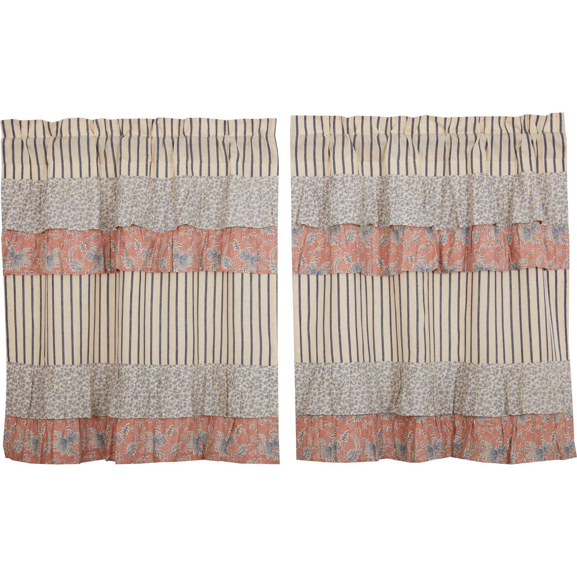 Kaila Ticking Blue Ruffled Tier Set of 2 L36xW36 VHC Brands - The Fox Decor