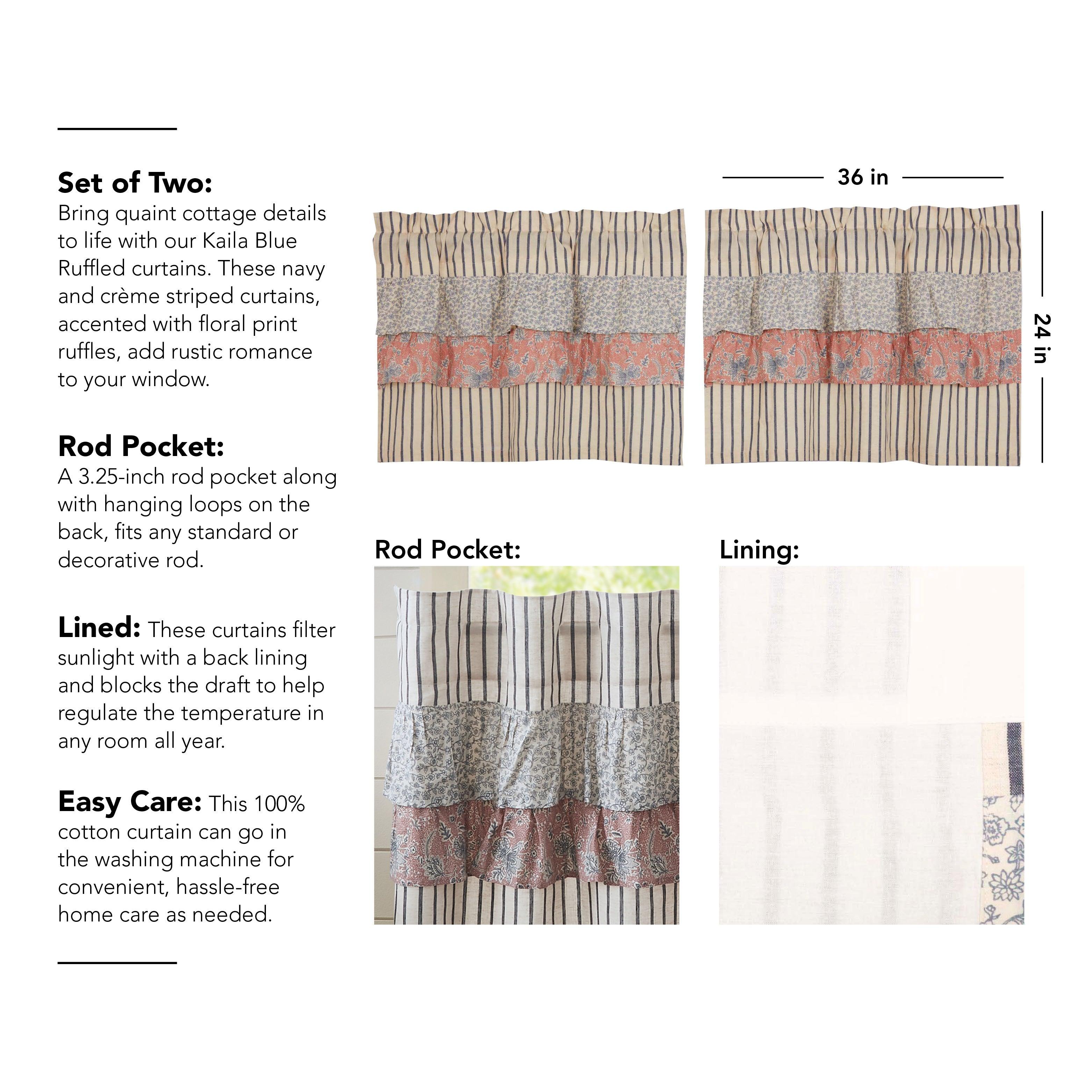 Kaila Ticking Blue Ruffled Tier Set of 2 L24xW36 VHC Brands - The Fox Decor