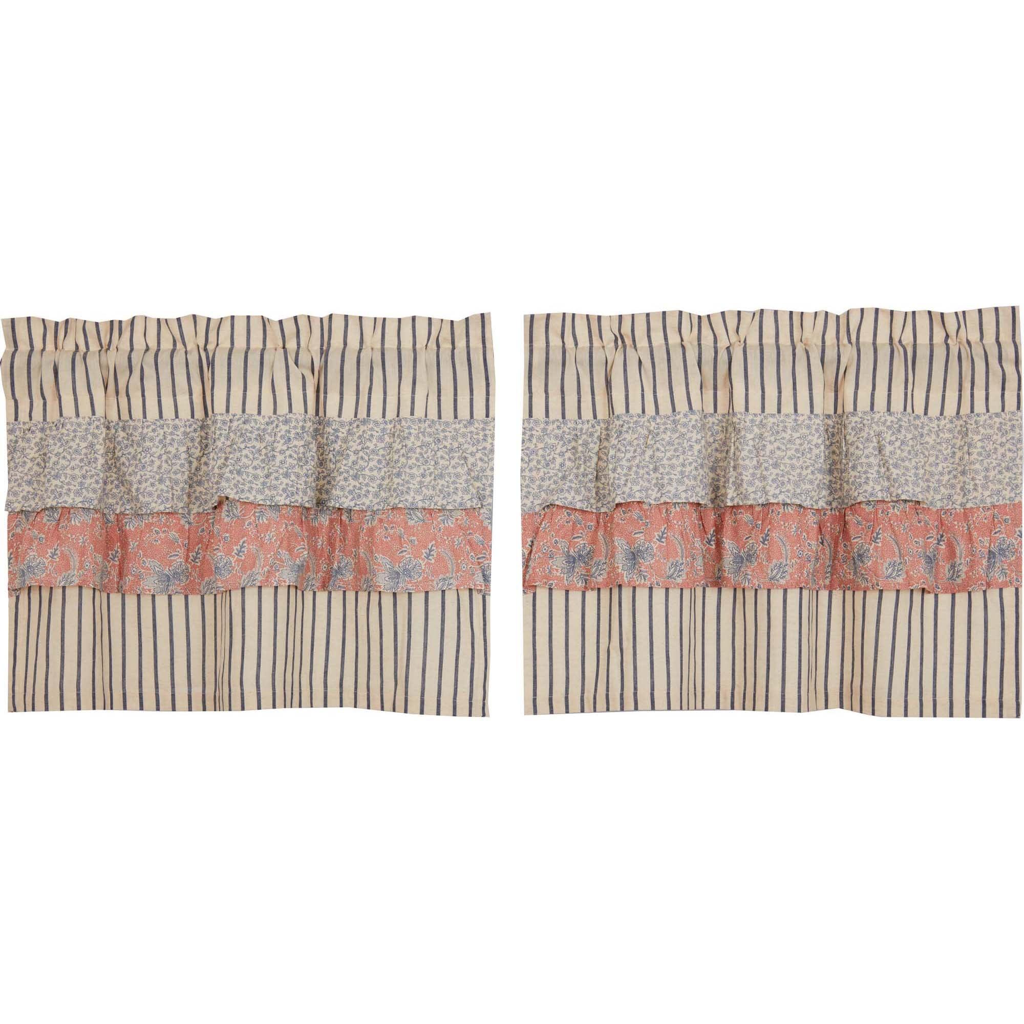 Kaila Ticking Blue Ruffled Tier Set of 2 L24xW36 VHC Brands - The Fox Decor