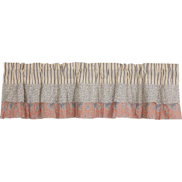 Kaila Ticking Blue Ruffled Valance 16x72 VHC Brands - The Fox Decor