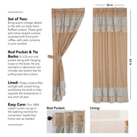 Thumbnail for Kaila Ticking Gold Ruffled Short Panel Set of 2 63x36 VHC Brands