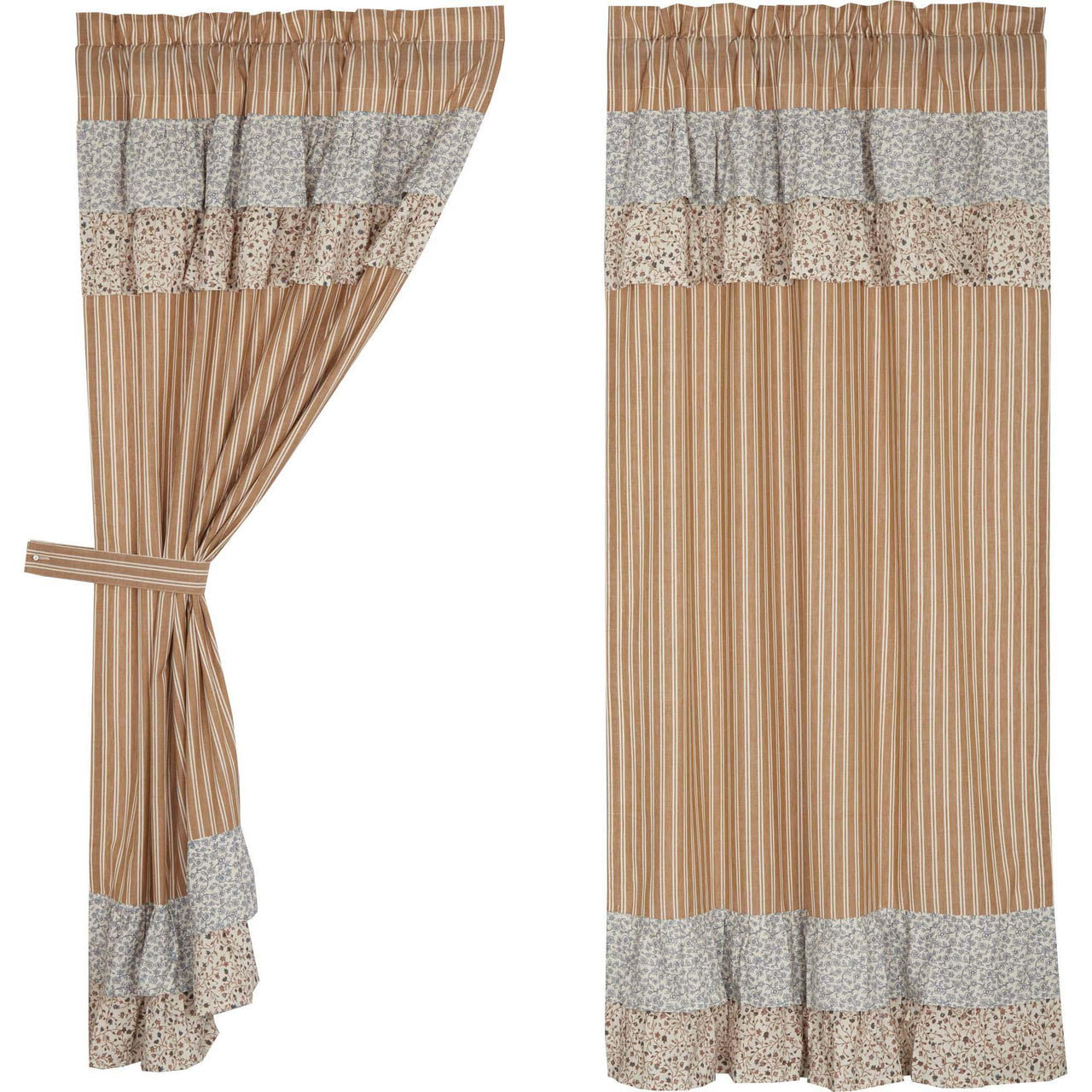 Kaila Ticking Gold Ruffled Short Panel Set of 2 63x36 VHC Brands - The Fox Decor