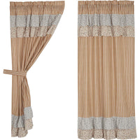 Kaila Ticking Gold Ruffled Short Panel Set of 2 63x36 VHC Brands - The Fox Decor