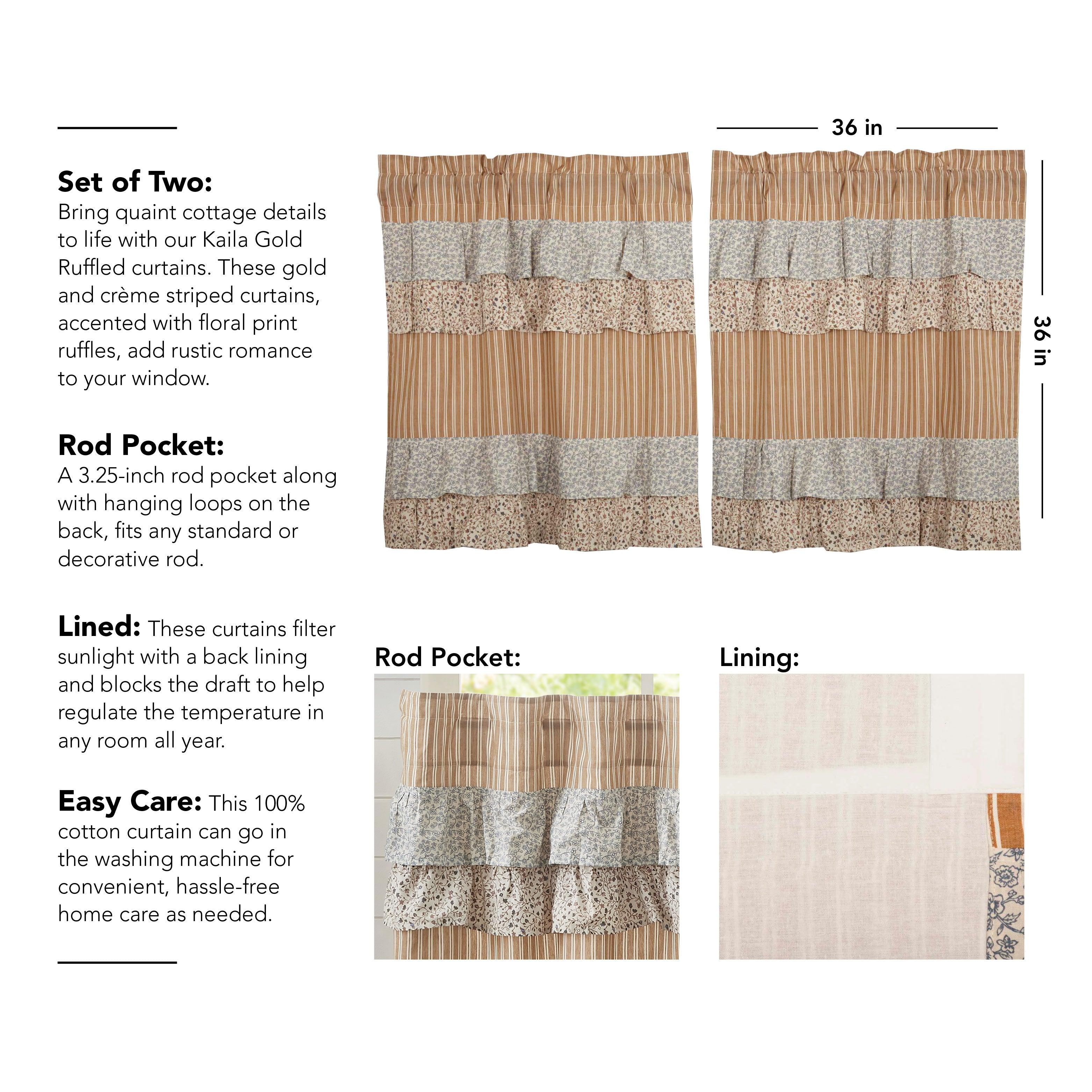 Kaila Ticking Gold Ruffled Tier Set of 2 L36xW36 VHC Brands - The Fox Decor