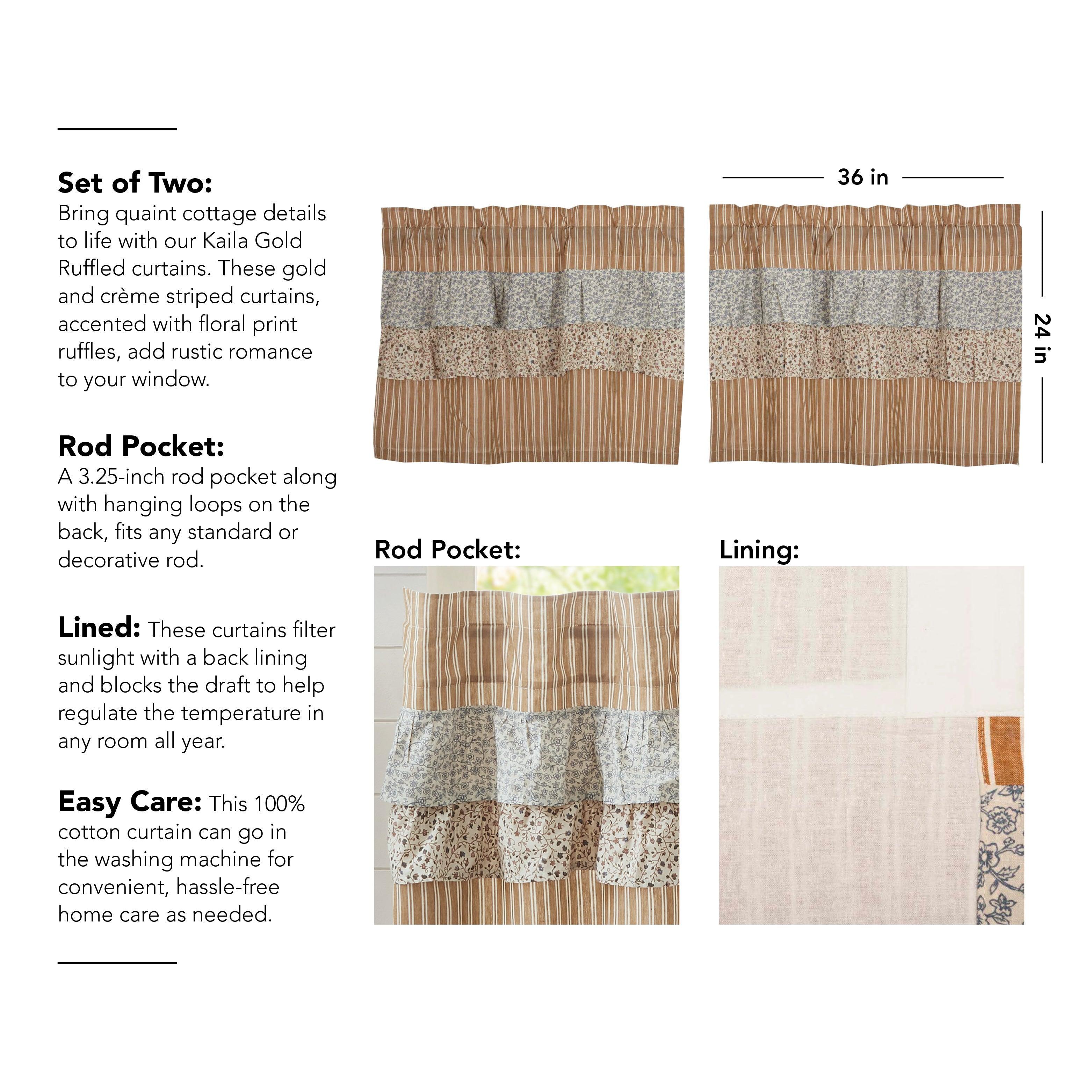 Kaila Ticking Gold Ruffled Tier Set of 2 L24xW36 VHC Brands - The Fox Decor