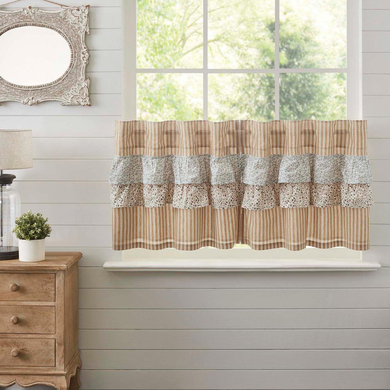 Kaila Ticking Gold Ruffled Tier Set of 2 L24xW36 VHC Brands - The Fox Decor