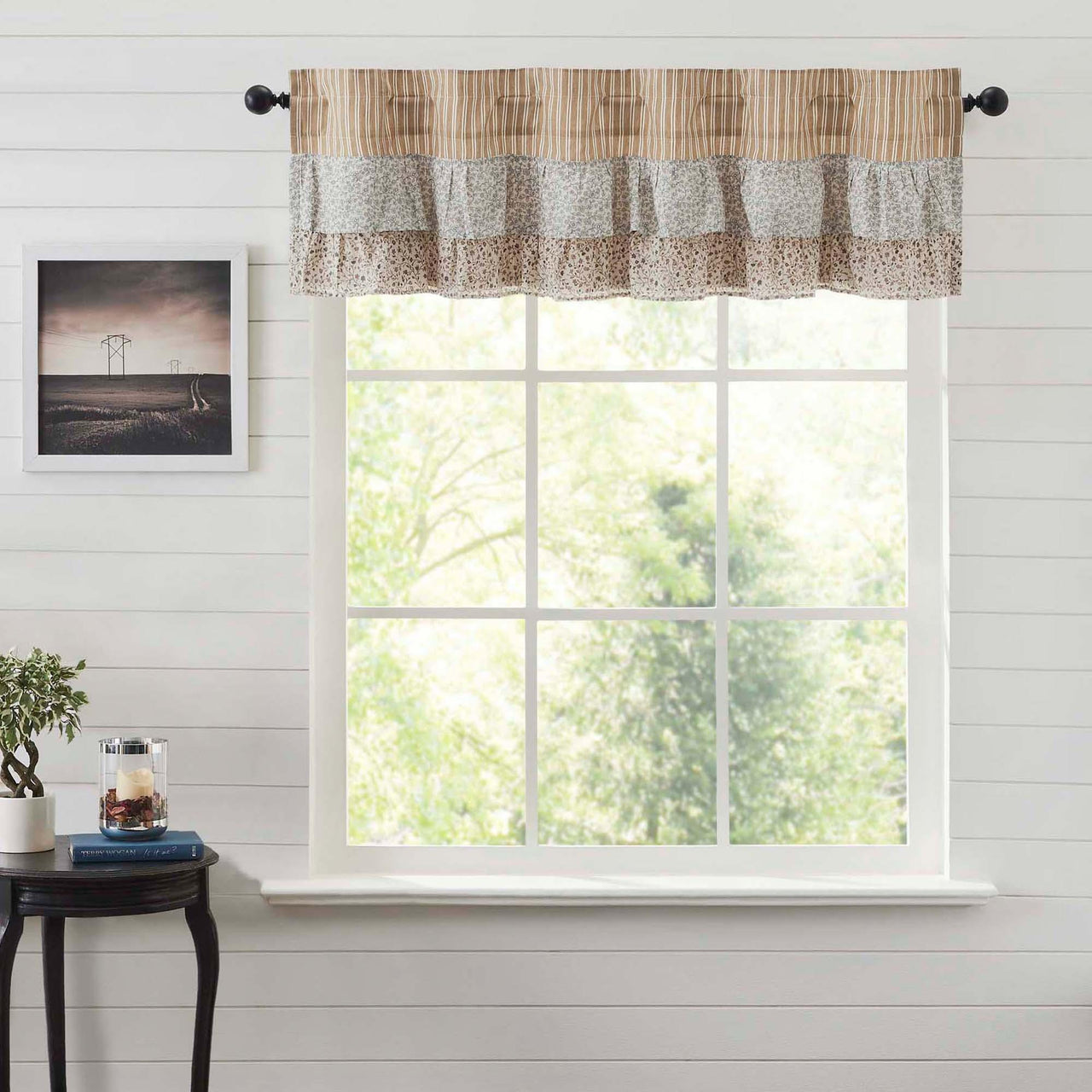 Kaila Ticking Gold Ruffled Valance 16x60 VHC Brands - The Fox Decor