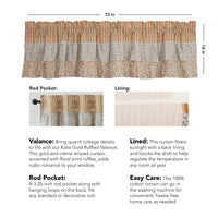 Thumbnail for Kaila Ticking Gold Ruffled Valance 16x72 VHC Brands - The Fox Decor