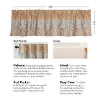 Thumbnail for Kaila Ticking Gold Ruffled Valance 16x72 VHC Brands