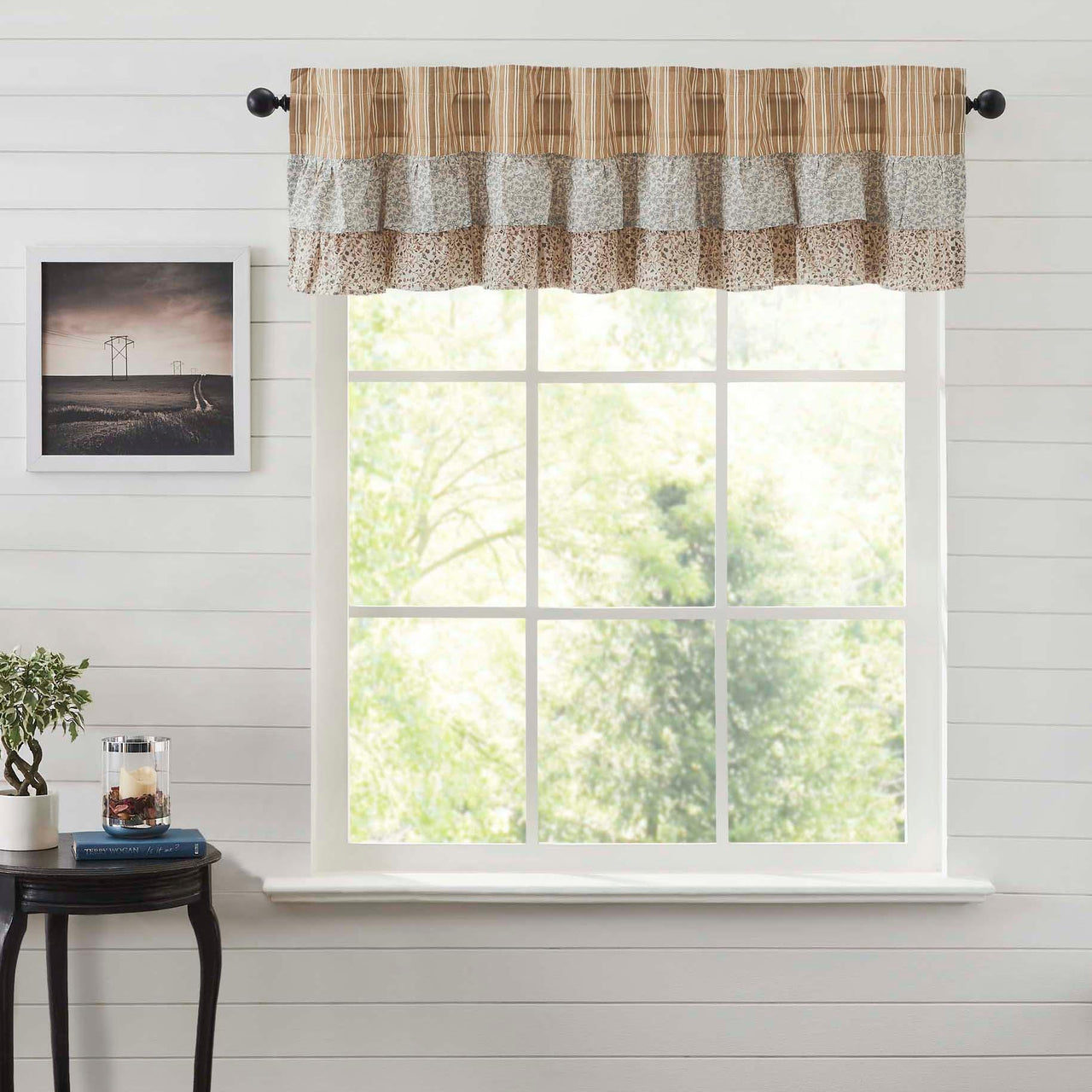 Kaila Ticking Gold Ruffled Valance 16x72 VHC Brands