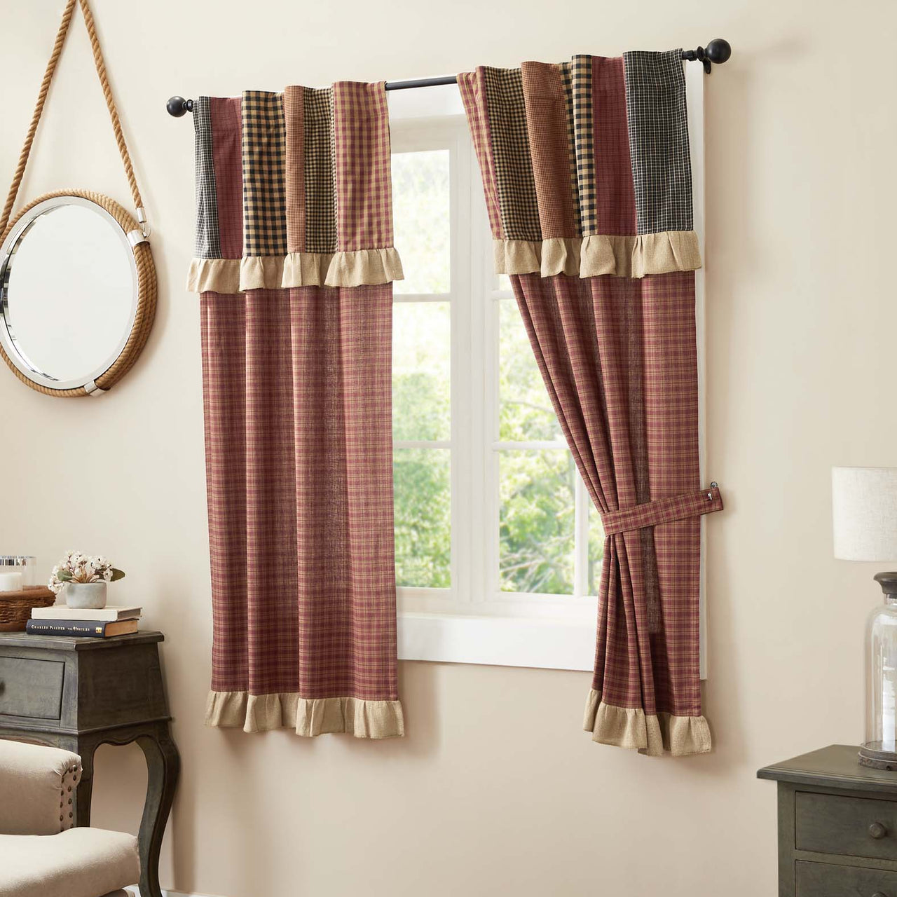 Maisie Short Panel with Attached Patch Valance Set of 2 63x36 VHC Brands