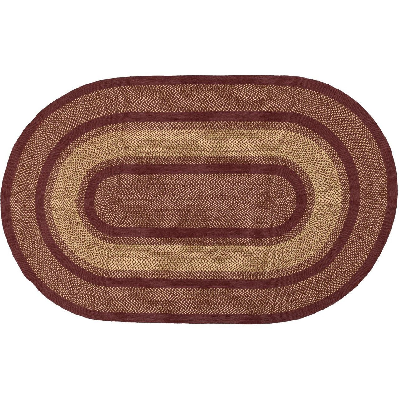 Burgundy Red Primitive Jute Braided Rug Oval 5'x8' with Rug Pad VHC Brands - The Fox Decor