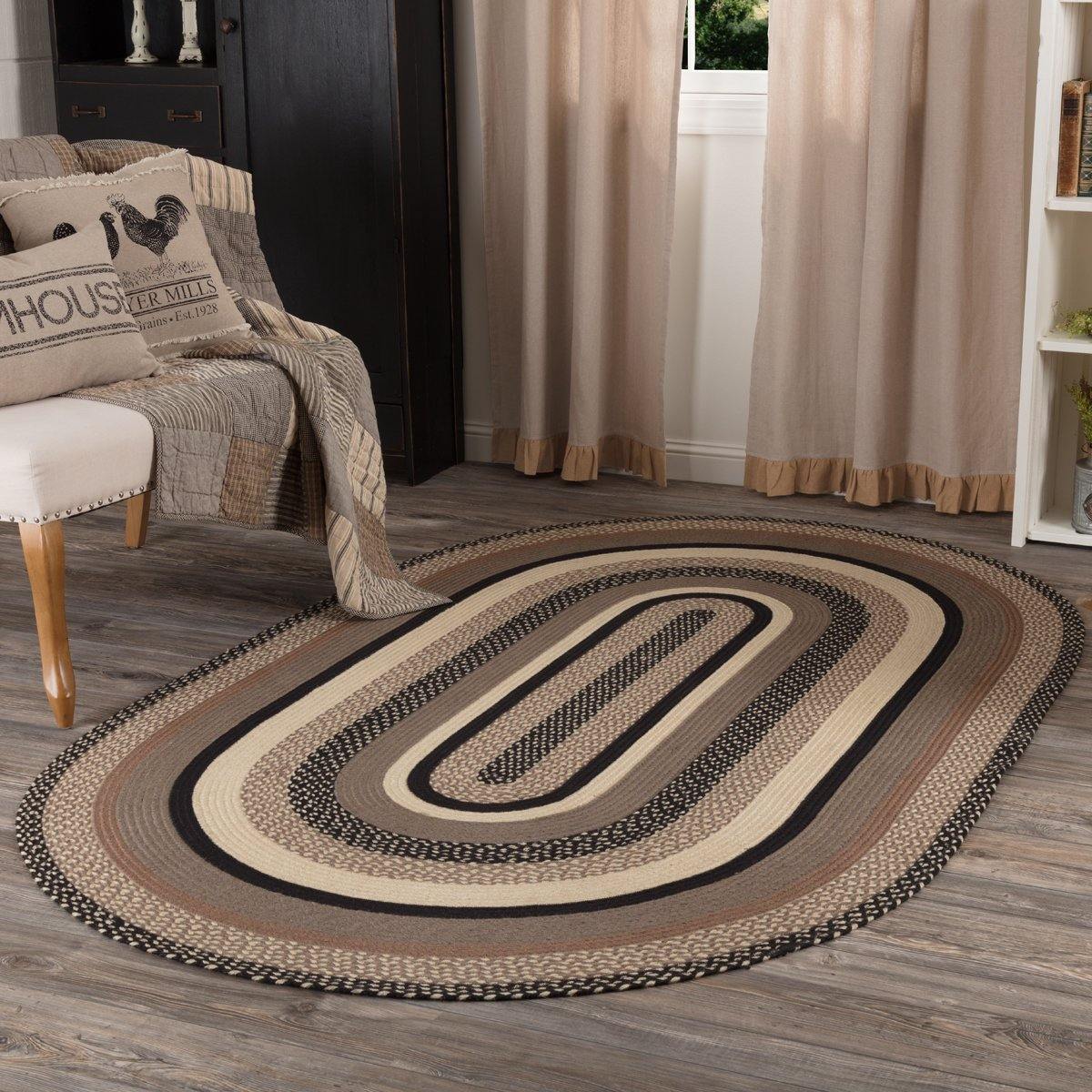 Sawyer Mill Charcoal Jute Braided Rug Oval 5'x8' with Rug Pad VHC Brands - The Fox Decor