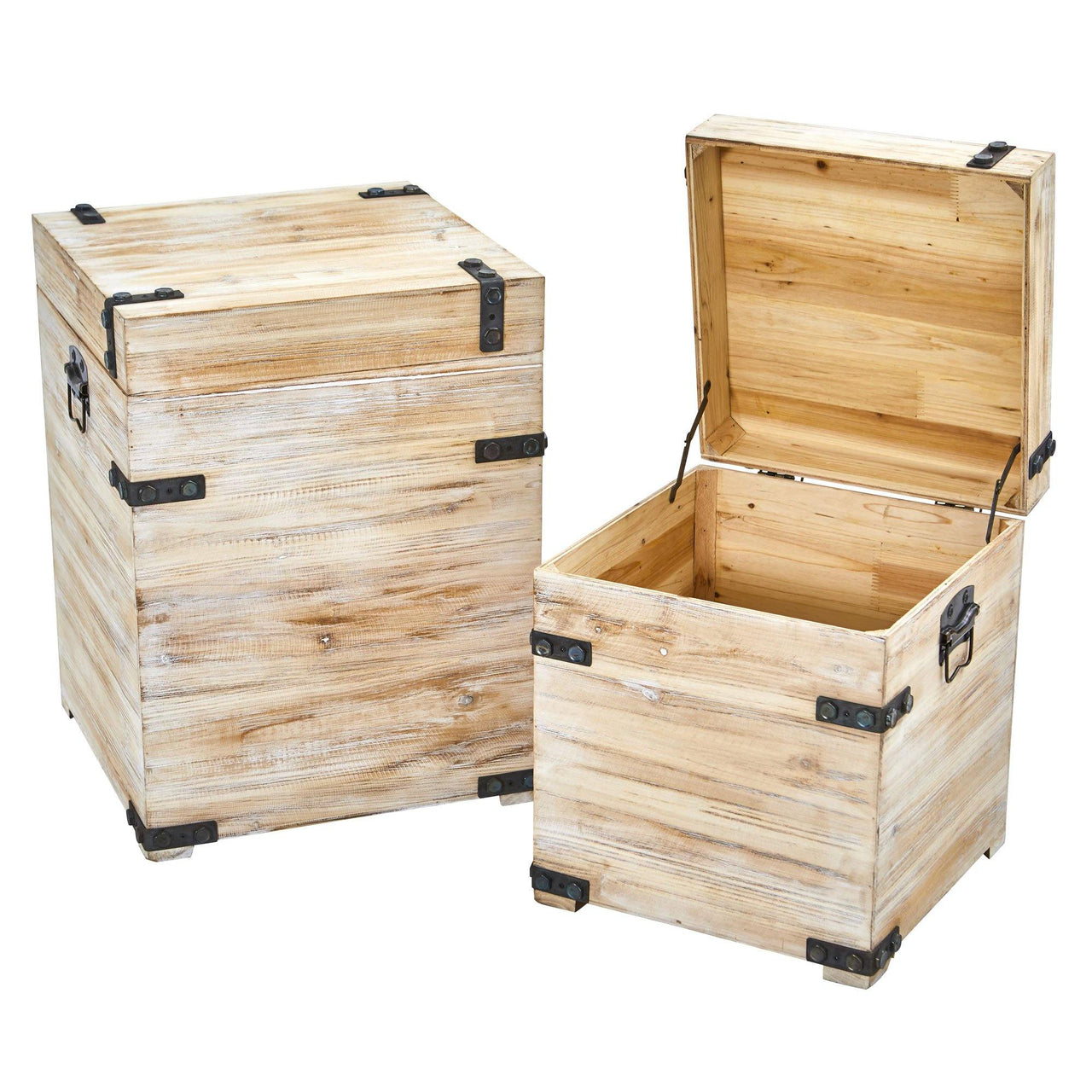 Decorative White Wash Storage Boxes-Trunks With Metal Detail (Set Of 2) - The Fox Decor