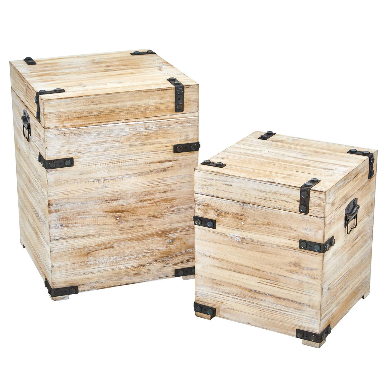 Decorative White Wash Storage Boxes-Trunks With Metal Detail (Set Of 2) - The Fox Decor