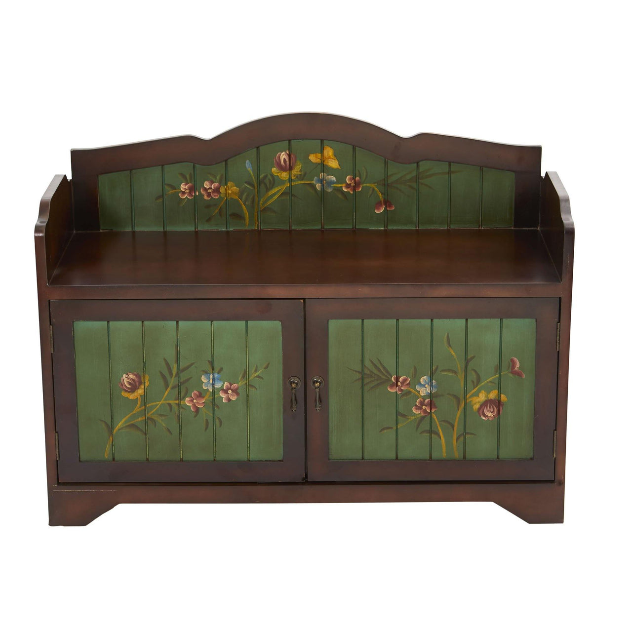 36’’ Antique Floral Art Bench With Drawers - The Fox Decor