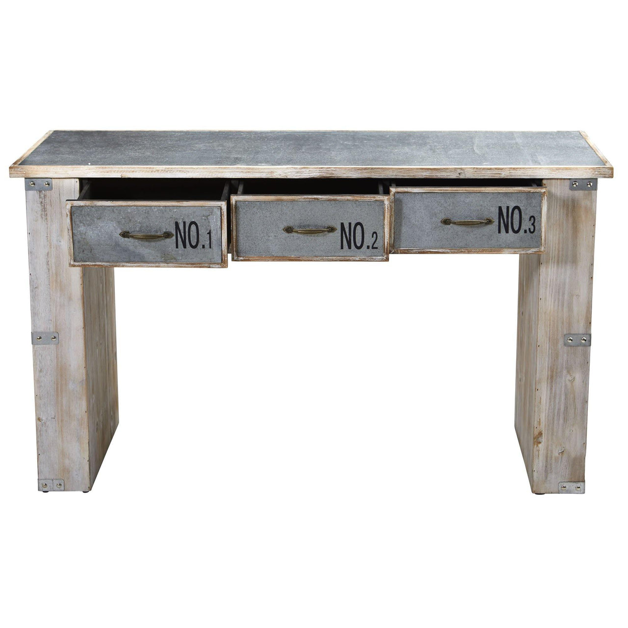 32” Industrial White Wash Wood And Metal Desk - The Fox Decor