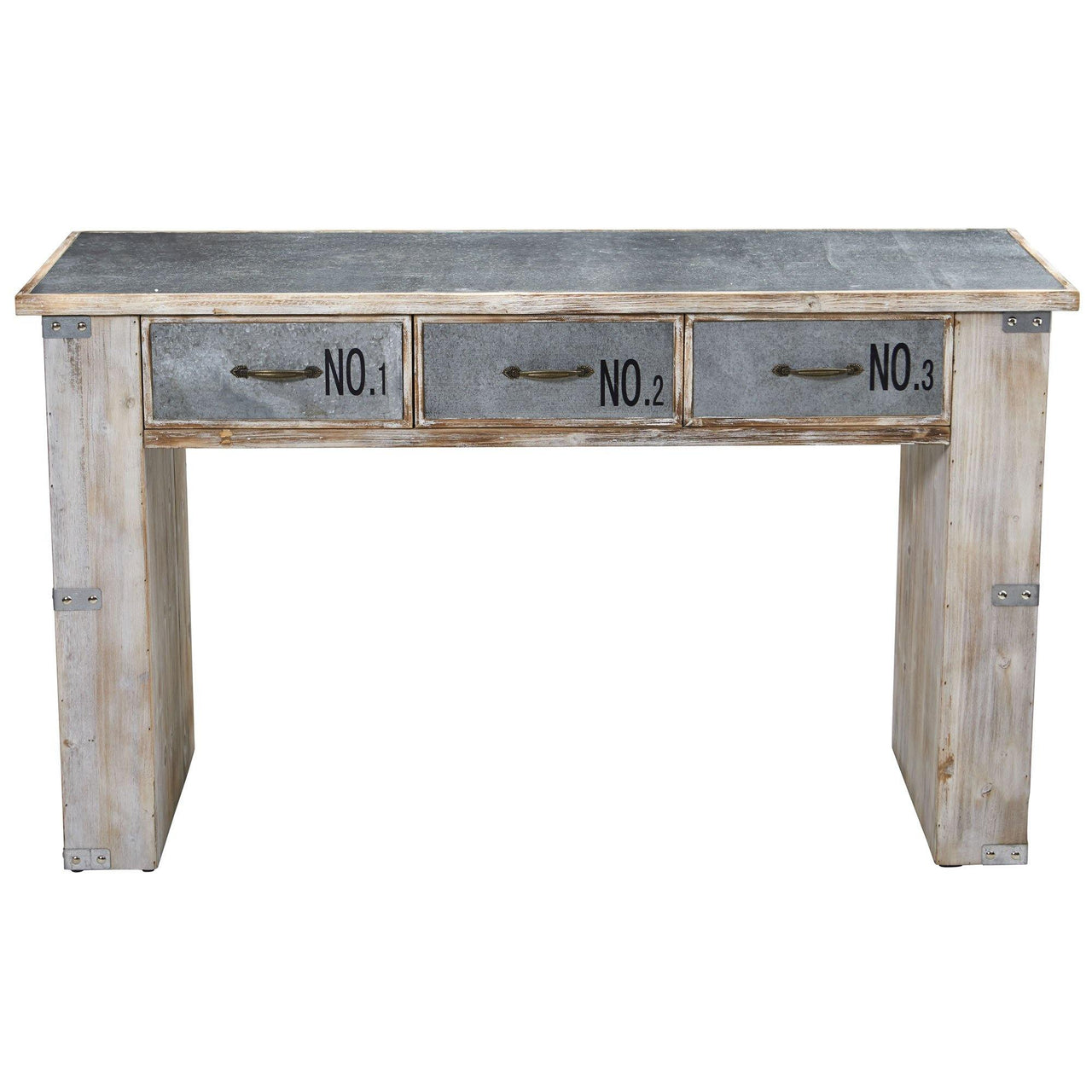 32” Industrial White Wash Wood And Metal Desk - The Fox Decor
