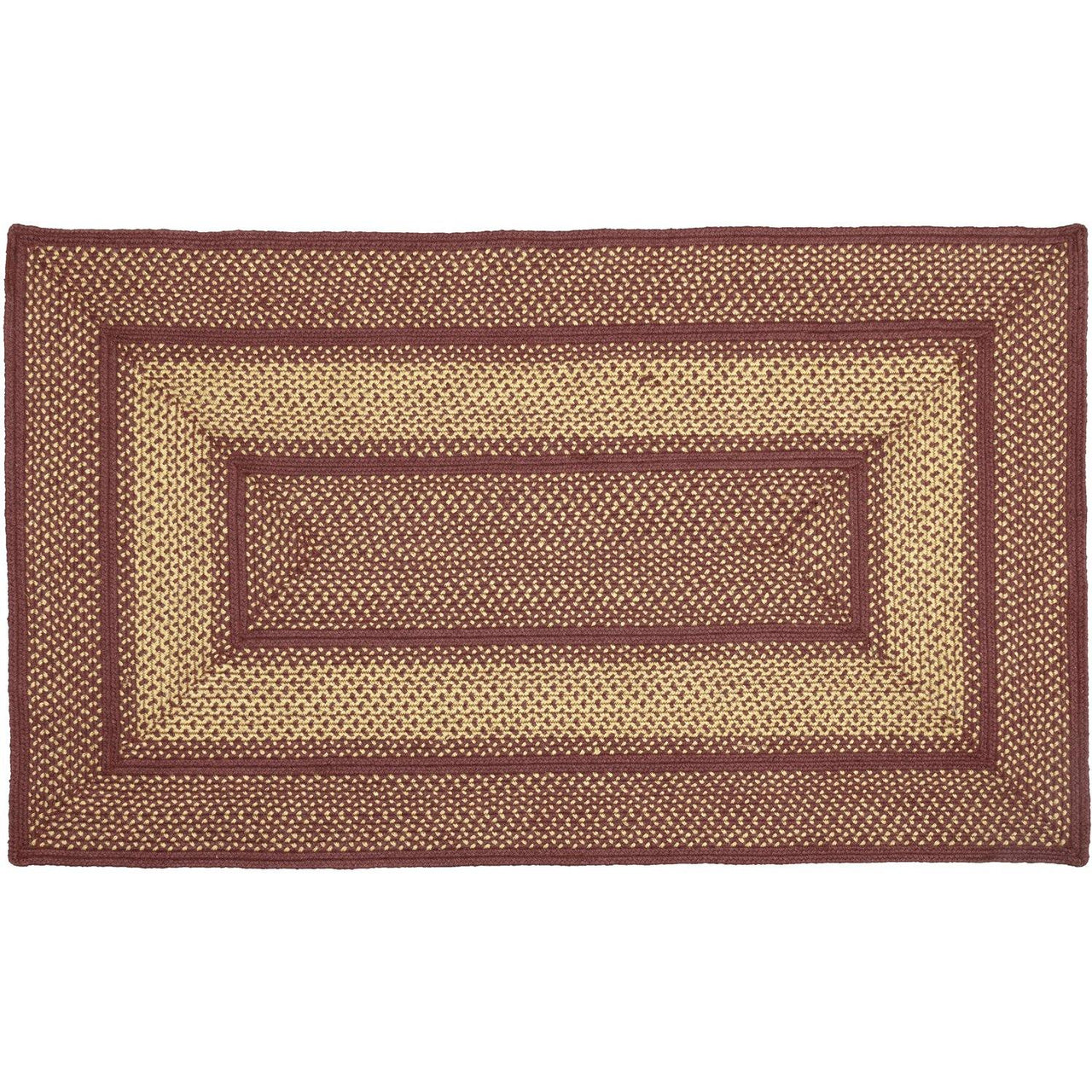 Burgundy Red Primitive Jute Braided Rug Rect 3'x5' with Rug Pad VHC Brands - The Fox Decor
