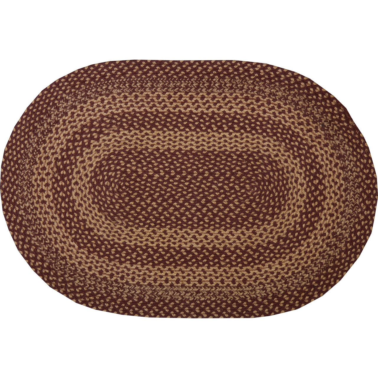Burgundy Tan Jute Braided Rug Oval 24"x36" (2'x3') with Rug Pad VHC Brands