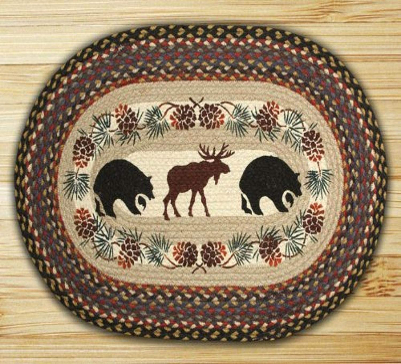 Bear/Moose Hand Stenciled Oval Patch Braided Rug 20"x30" - Earth Rugs