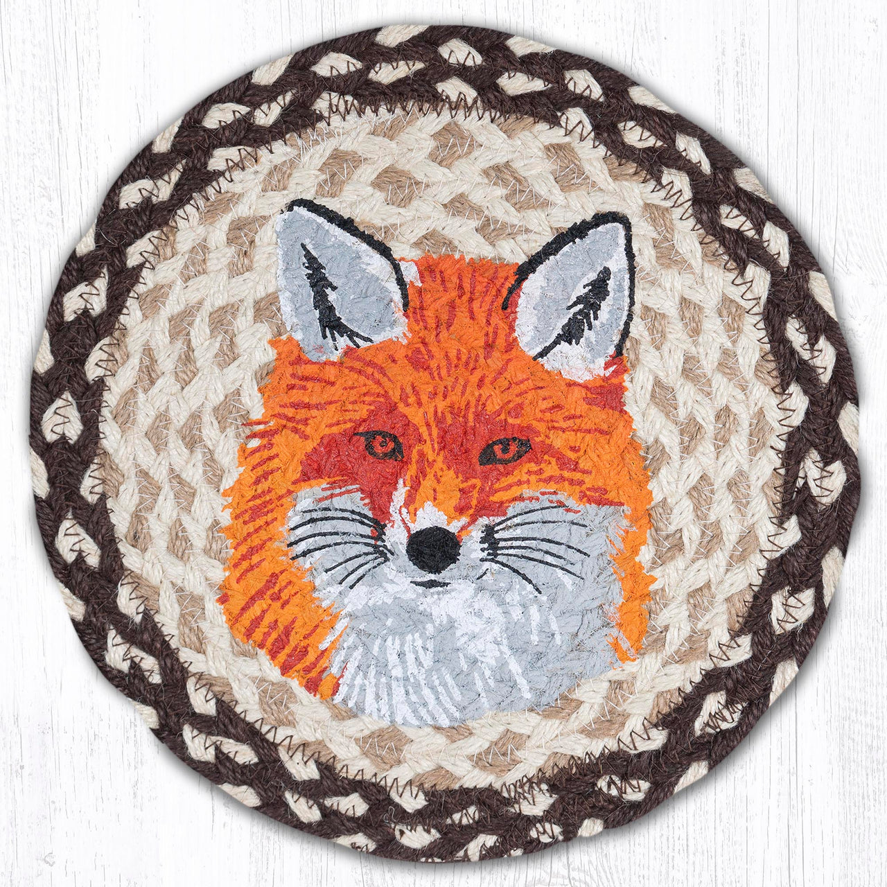 Fox Round Printed Hand Stenciled Trivet 10"