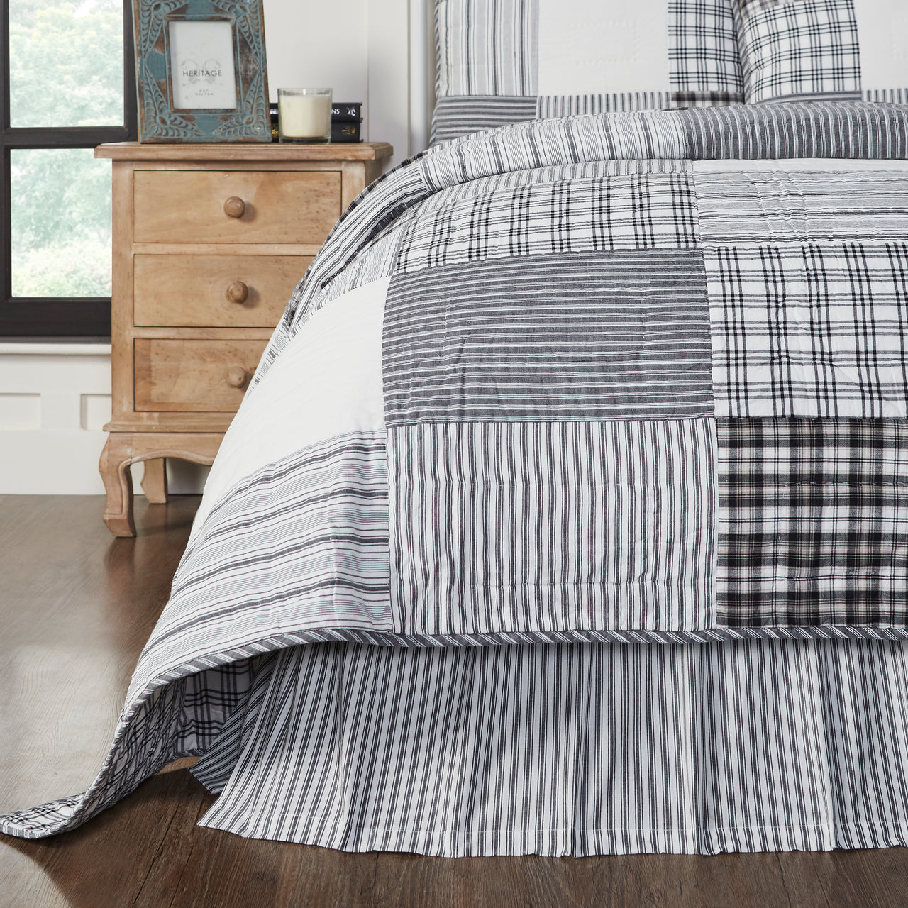 Sawyer Mill Black Ticking Stripe King Bed Skirt 78x80x16 VHC Brands