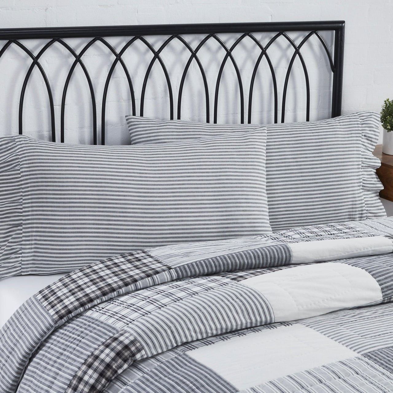 Sawyer Mill Black Ruffled Ticking Stripe King Pillow Case Set of 2 21x36+4 VHC Brands - The Fox Decor