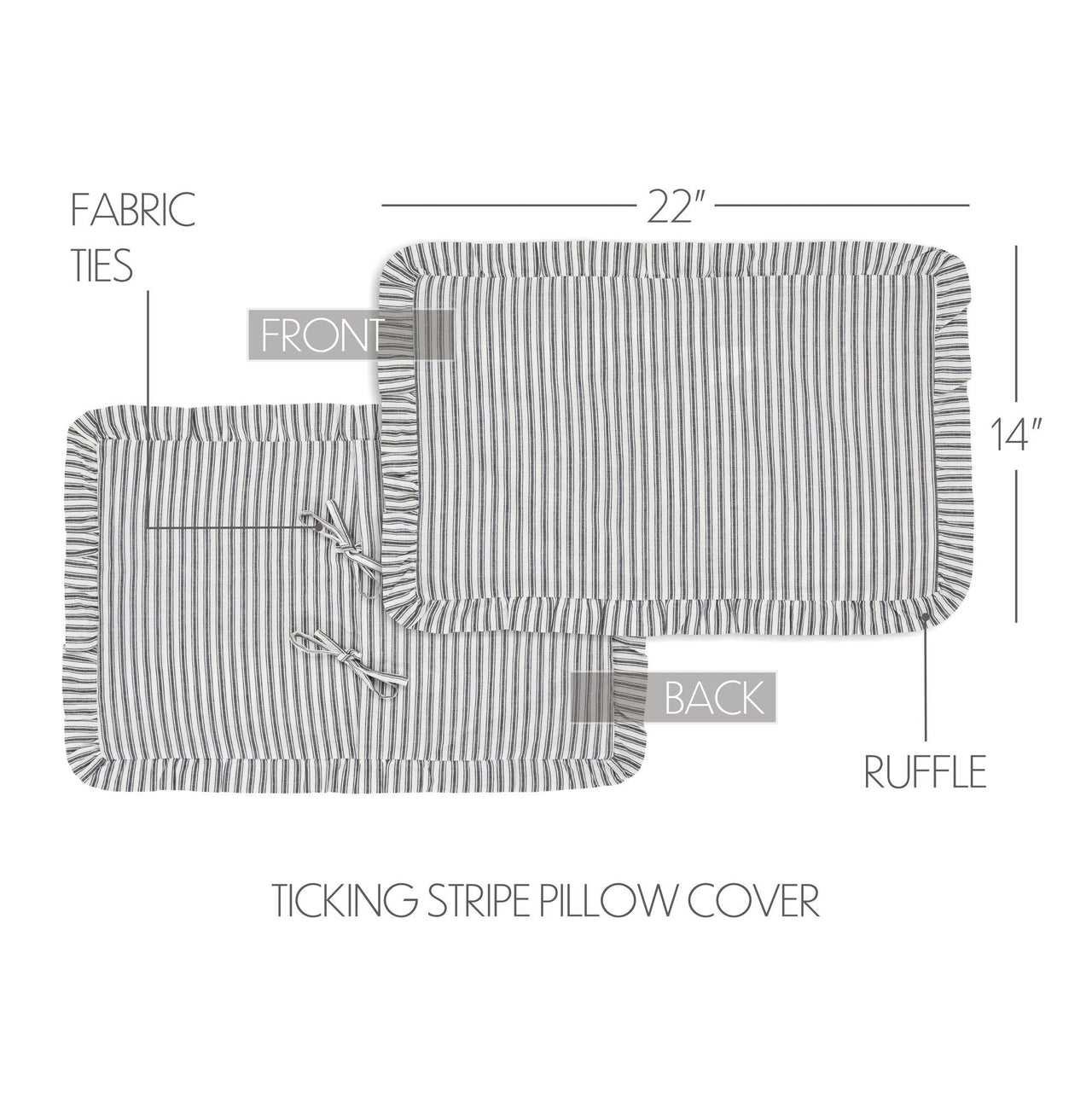 Sawyer Mill Black Ruffled Ticking Stripe Pillow Cover 14x22 VHC Brands - The Fox Decor