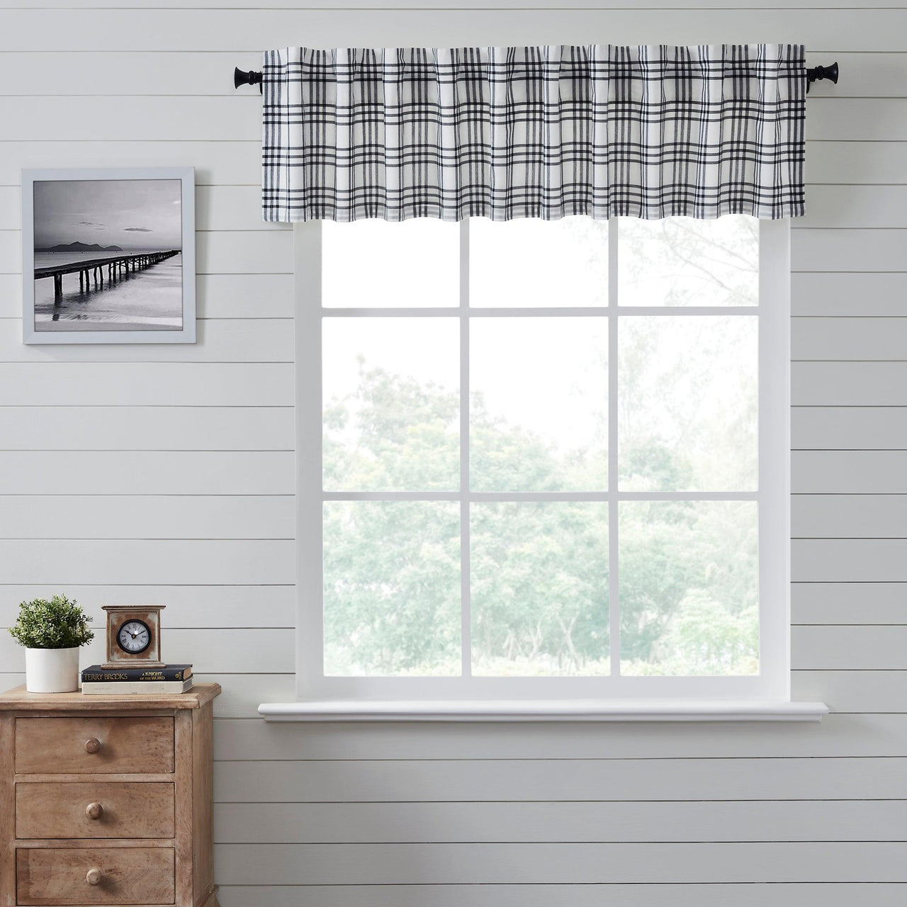 Sawyer Mill Black Plaid Valance Curtain 16x90 VHC Brands - The Fox Decor