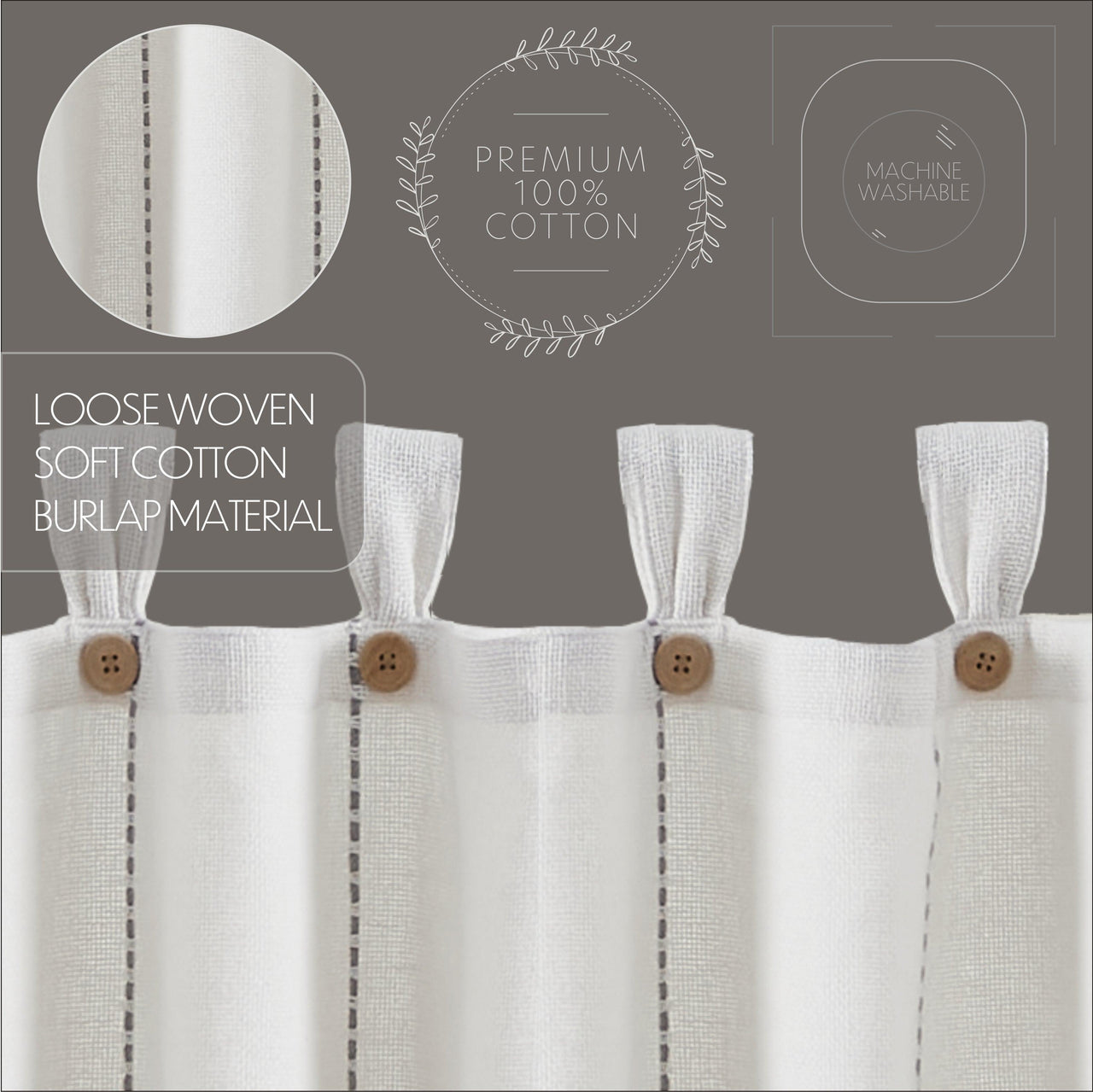 Stitched Burlap White Tier Curtain Set of 2 L24xW36