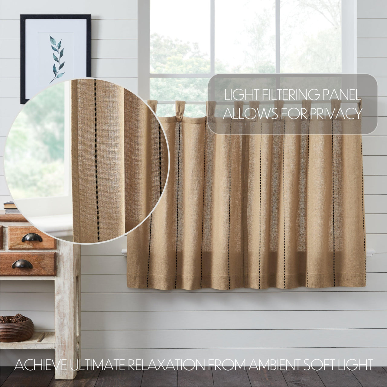 Stitched Burlap Natural Tier Curtain Set of 2 L36xW36