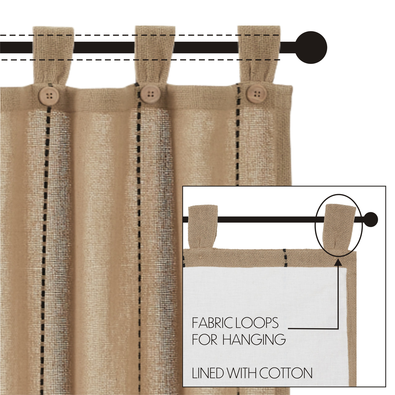 Stitched Burlap Natural Tier Curtain Set of 2 L36xW36