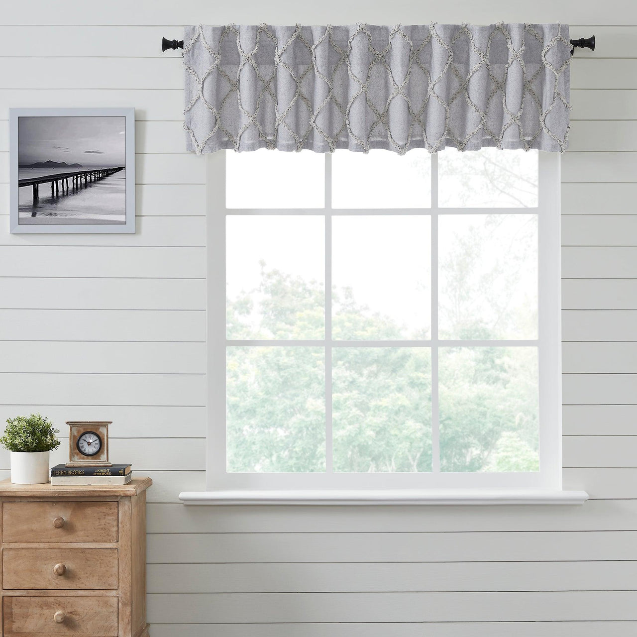 Frayed Lattice Creme & Black Valance 16x90 VHC Brands