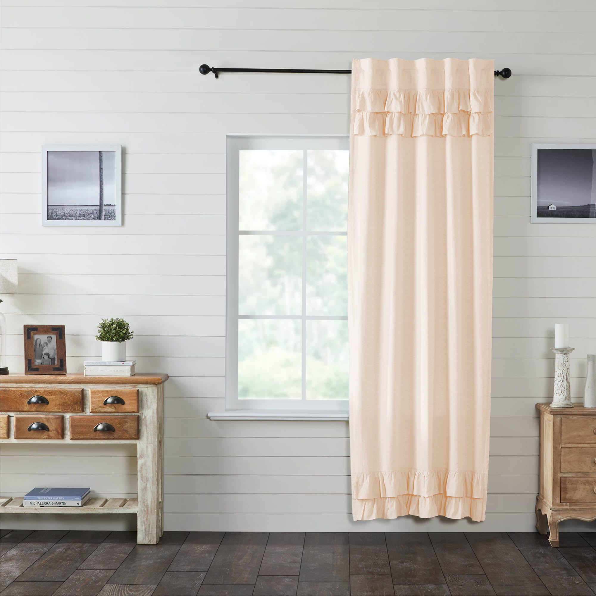 Simple Life Flax Natural Ruffled Panel Curtain 96