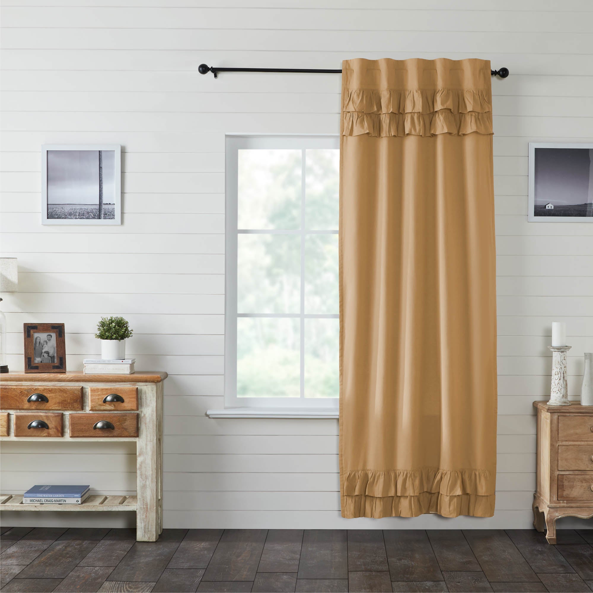 Simple Life Flax Khaki Ruffled Panel Curtain 96