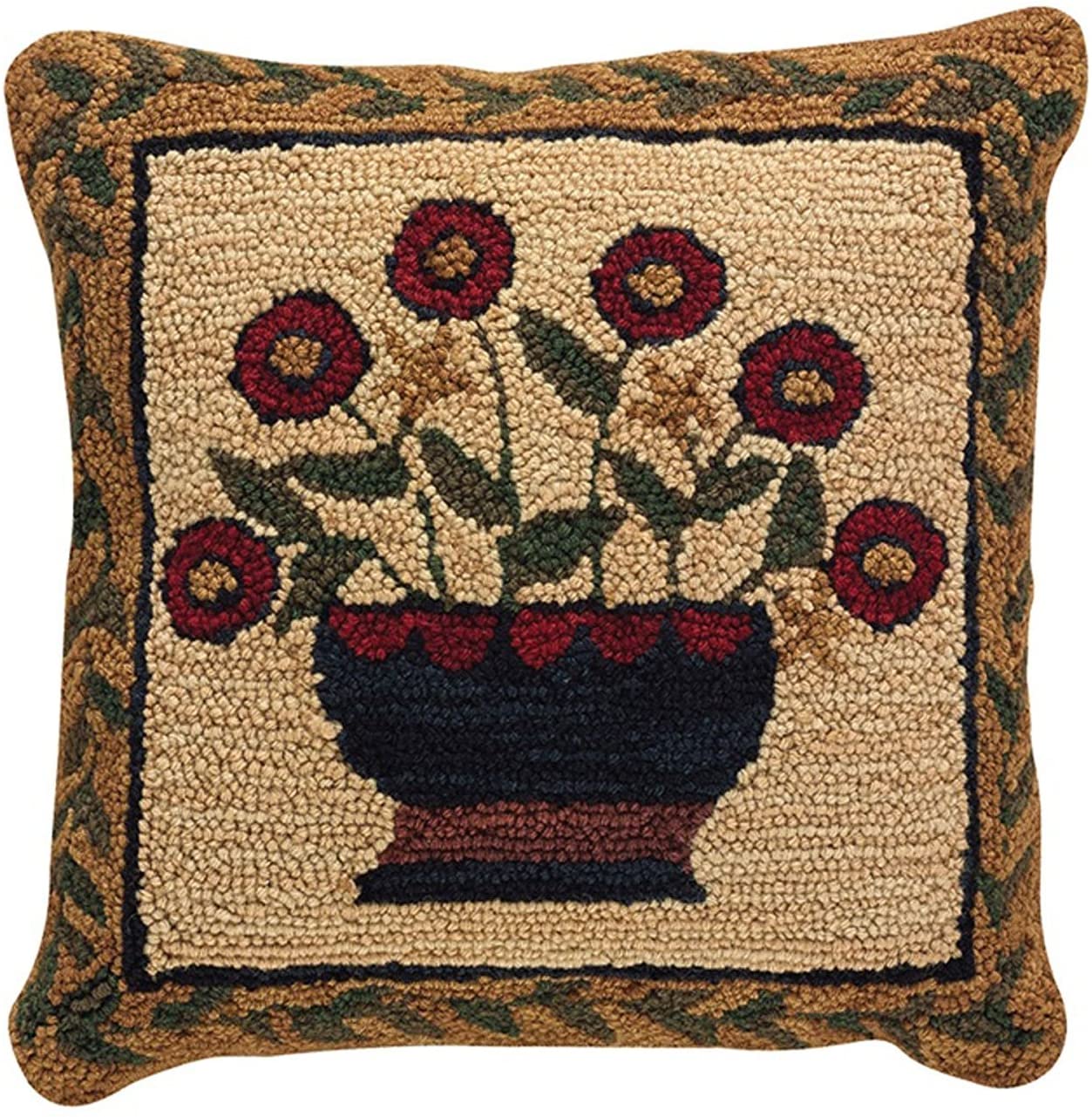 Flower Basket Hooked Pillow Set- Down Feather Fill 18"x18" - Park Designs - The Fox Decor
