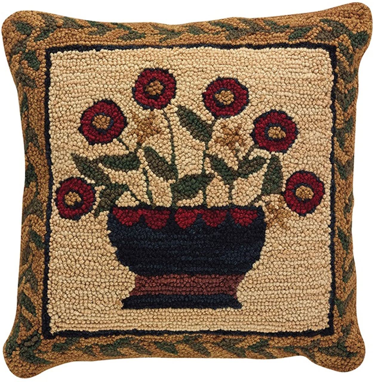Flower Basket Hooked Pillow Set- Down Feather Fill 18"x18" - Park Designs