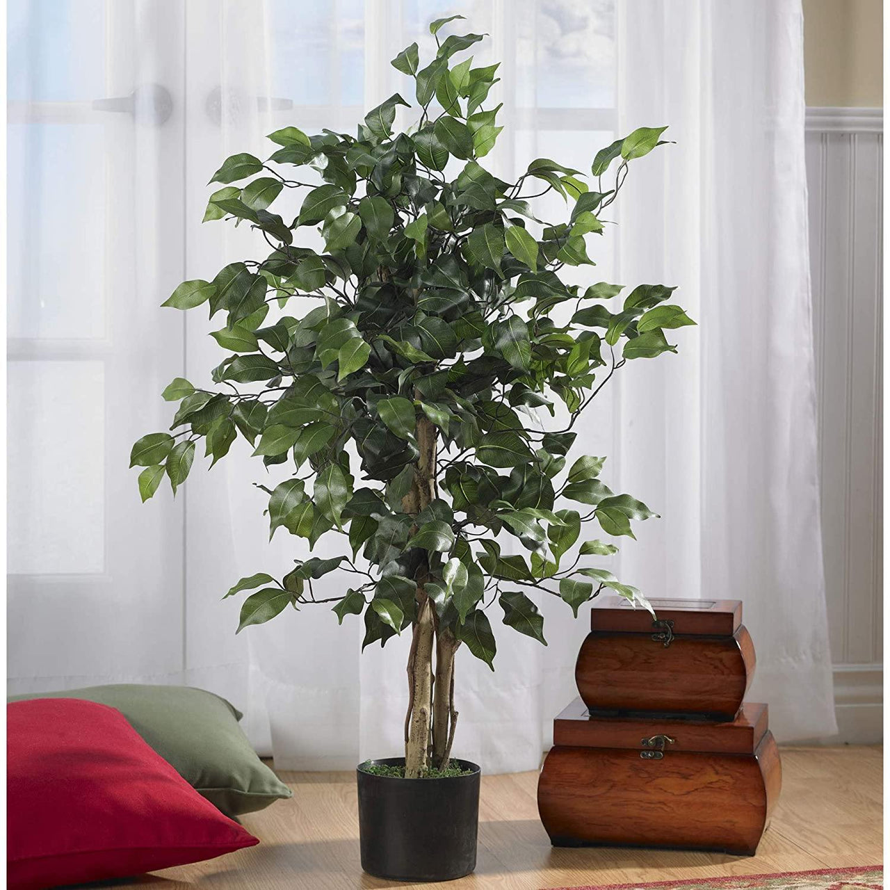 3' Ficus Silk Artificial Trees, 36in, Green Nearly Natural - The Fox Decor