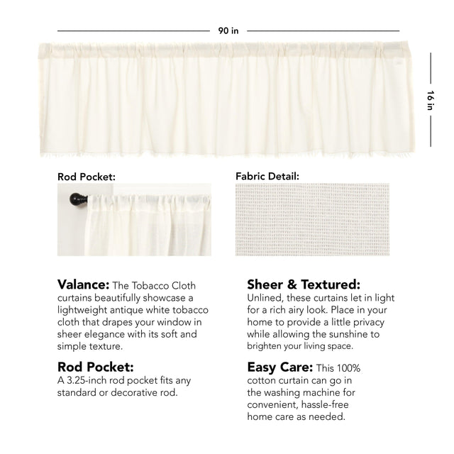 Tobacco Cloth Antique White Valance Curtain Fringed 16x90 - The Fox Decor